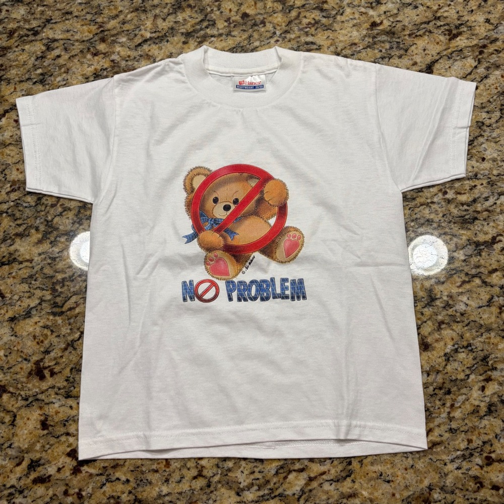 Vintage Hanes Heavyweight No Problem Teddy Bear Graphic T-Shirt Kids Youth S v